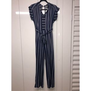 Monteau Los Angeles Women's Jumpsuit Navy White Striped Romper, Size Large